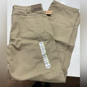 With tags, Duluth relaxed fit darker khaki men’s 36x34 pants.